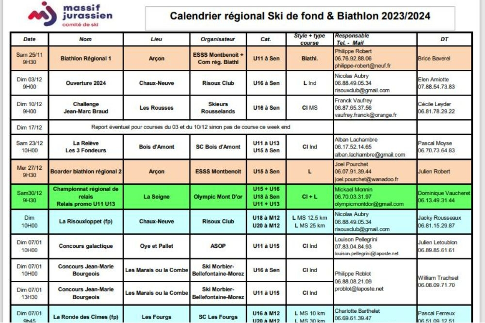 Calendrier 2024/2025